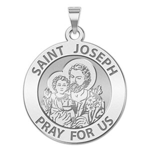 picturesongold.com saint joseph round religious medal exclusive - sterling silver - 2/3 x 2/3 inch