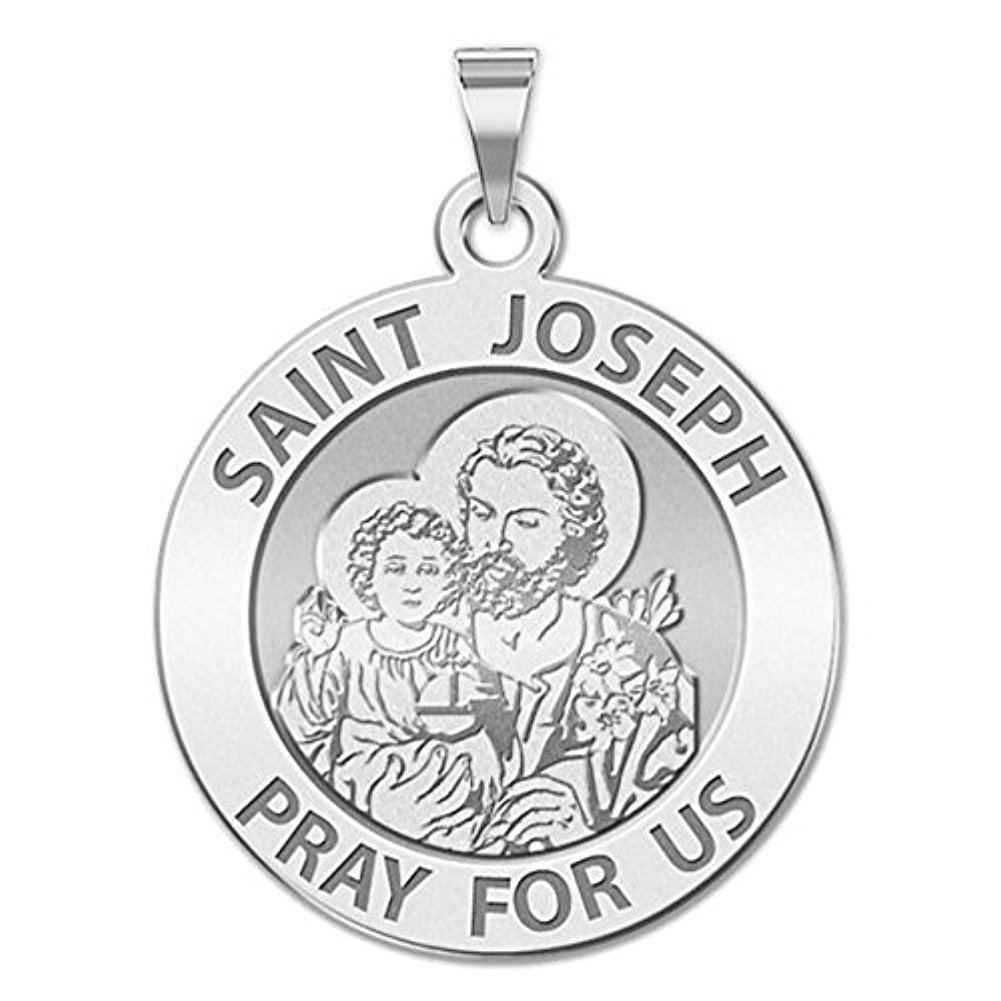 PicturesOnGold.com Saint Joseph Round Religious Medal EXCLUSIVE - Sterling Silver - 2/3 x 2/3 Inch