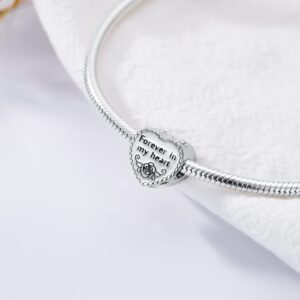 MBSUUH Personalized Rose Birth Flower Photo Charms Fit Snake Bracelet Necklace 925 Sterling Silver Customized Heart Shape Floral Picture Bead Christmas Charm