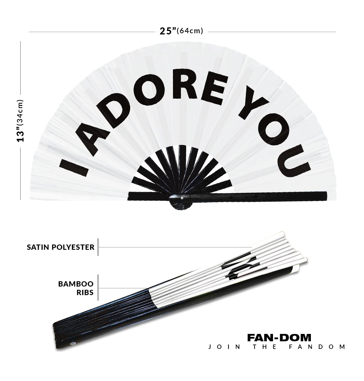 I Adore You hand fan foldable bamboo circuit hand fan funny gag slang words expressions statement gifts Festival accessories Rave handheld Circuit event fan Clack fans (White)