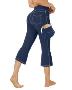 g4free bootcut denim capri pants for women casual summer stretchy jean capris pull on flare jeggings with pockets(navy,xl,21")