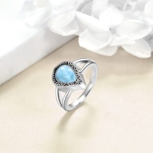 POPLYKE Urn Ring for Ashes Sterling Silver Larimar Filigree Cremation jewelry Rings For Ashes Of Loved Ones Memorial Keepsake (Larimar 8)