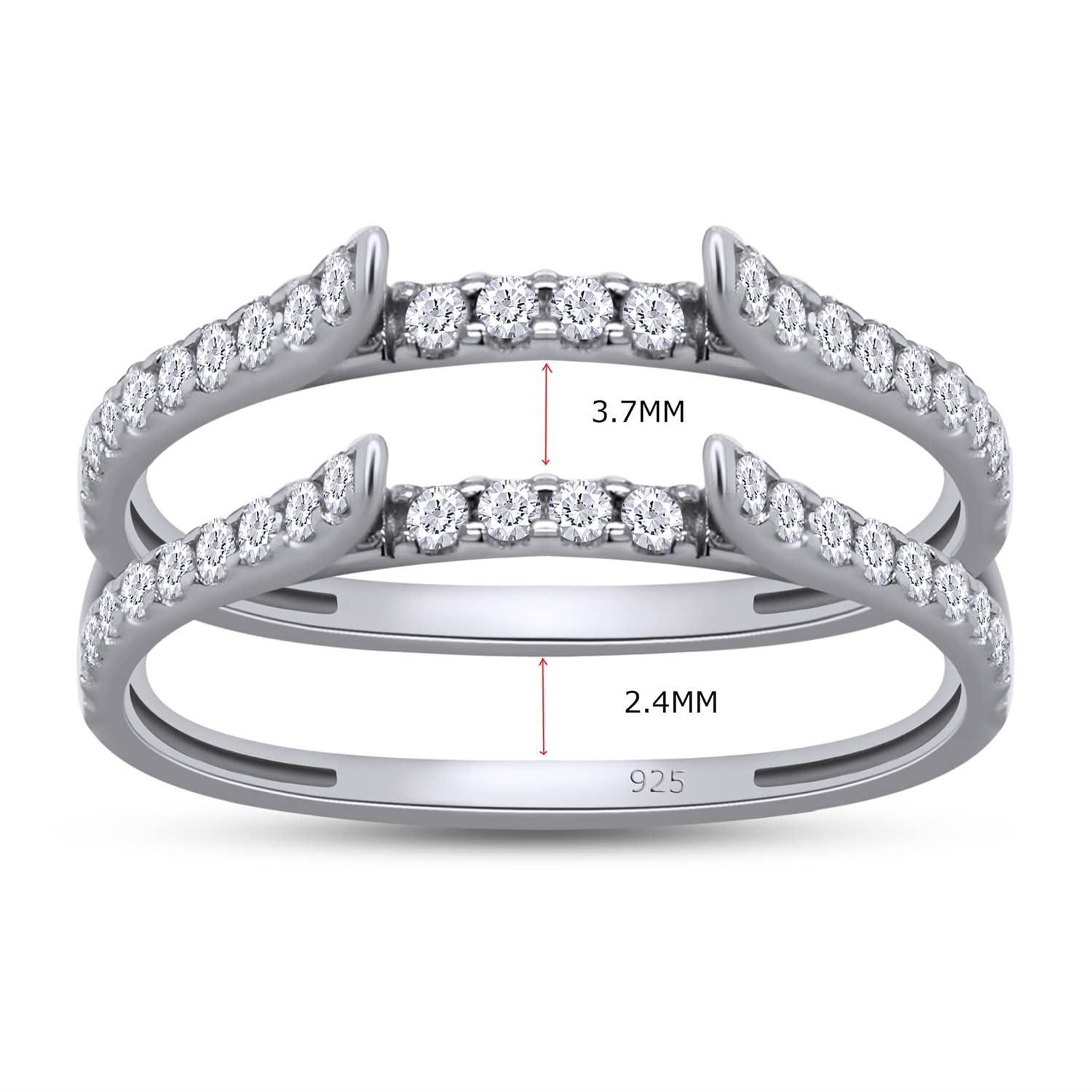 SAVEARTH DIAMONDS 1/2 ctw Round Lab Created Moissanite Diamond Cathedral Enhancer Ring Guard 14K White Gold Over Sterling Silver For Womens (0.50 Ctw)-6.5