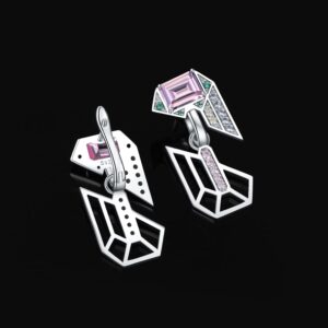 JewelryPalace Emerald Cut 6.3ct Pink Cubic Zirconia Dangle Earrings for Women, Openable geometric 925 Sterling Silver 14k Gold Plated Earrings for Her, Art Deco Gemstones Jewelry Sets for Women