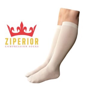 Ziperior Closed Toe 15-20 mmHg Compression White Navy Gray Inside Zipper Socks (White, 2X-Large)