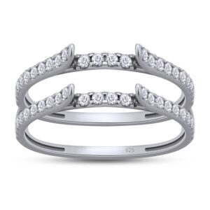 savearth diamonds 1/2 ctw round lab created moissanite diamond cathedral enhancer ring guard 14k white gold over sterling silver for womens (0.50 ctw)-6.5