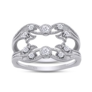 savearth diamonds 1/2 ct t.w round cut lab created moissanite diamond vine vintage-style solitaire enhancer ring wrap in 14k white gold over sterling silver (d color,vvs1 clarity 0.50 cttw)-7