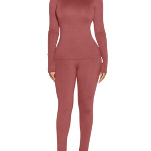 VASAUGE Women's Thermal Underwear Turtleneck Long Johns Base Layer Cold Weather Sets, X-Large, Dark Pink