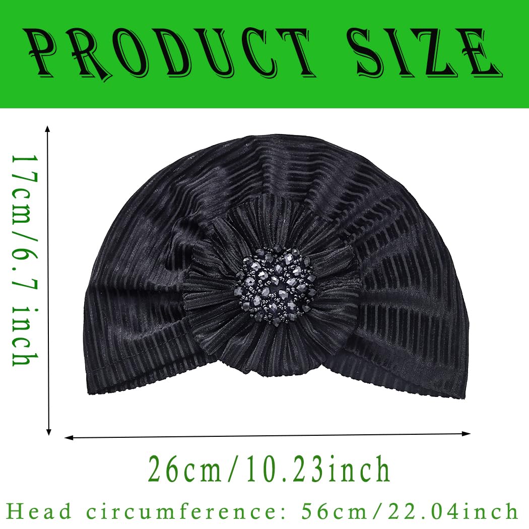 Urieo Women Turban Flower Caps Knot Pre-tie Beanie Head Wrap Black Headwrap Hat