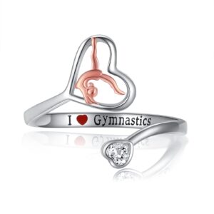 gymnastics gifts for women gymnastic rings adjustable 925 sterling silver gymnast jewelry (size 7-9, style 1)