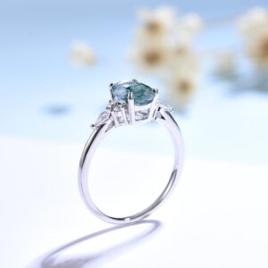 ITI KUOLOLIT Natural Moss Agate Ring Sterling SilverWedding Engagement Ring Green Agate Promise Wedding Rings for Women 6*8 Oval (Moss agate White, 8)