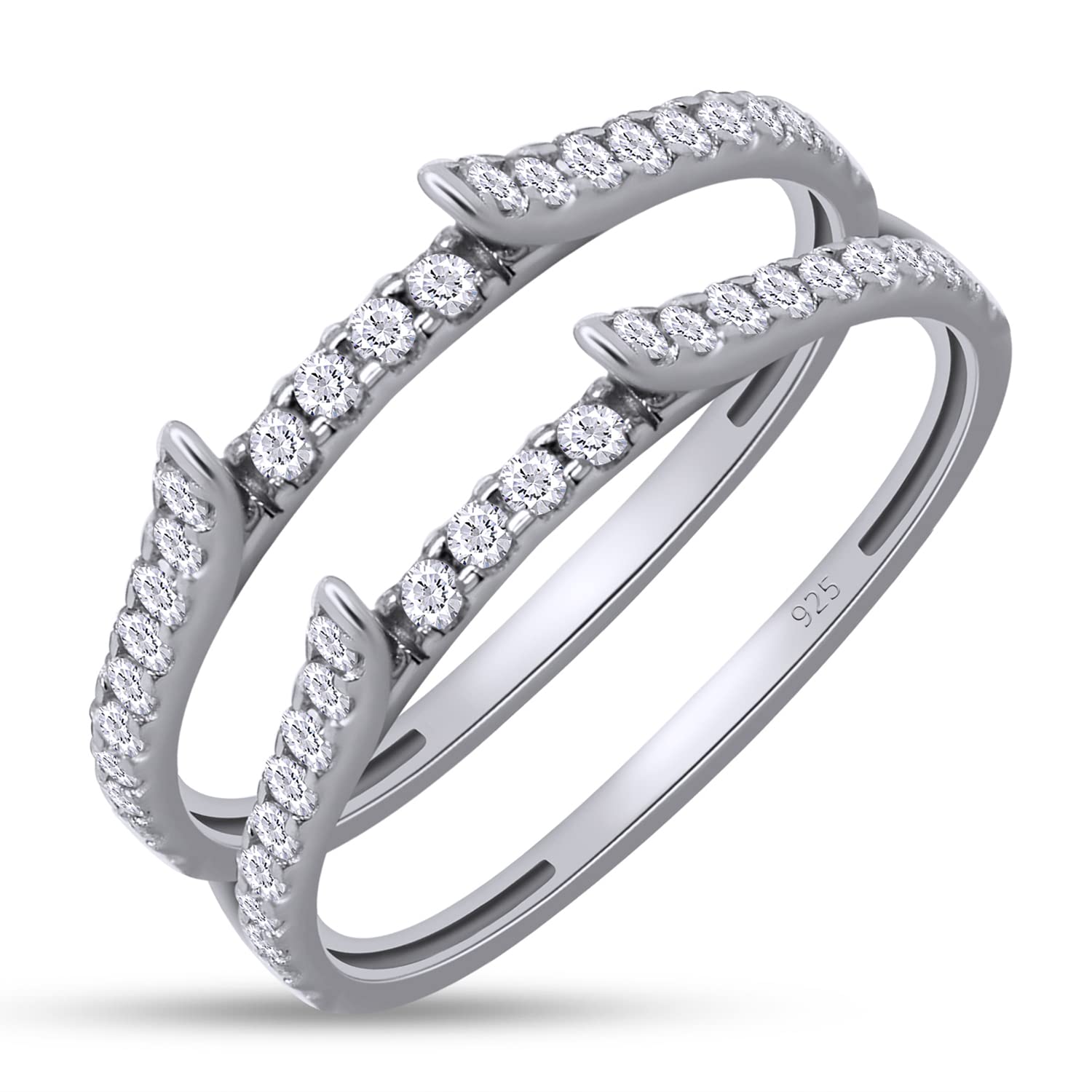 SAVEARTH DIAMONDS 1/2 ctw Round Lab Created Moissanite Diamond Cathedral Enhancer Ring Guard 14K White Gold Over Sterling Silver For Womens (0.50 Ctw)-6.5