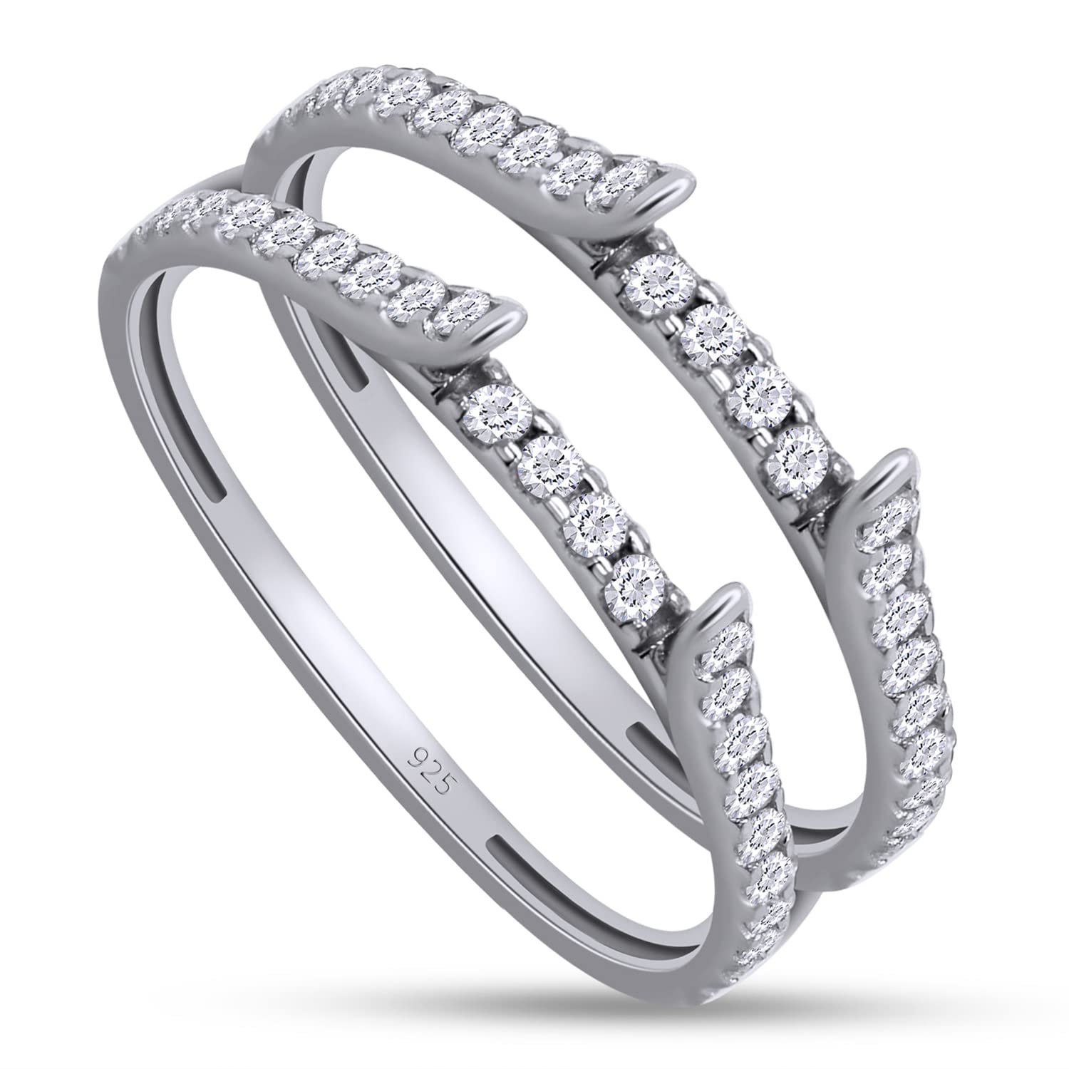 SAVEARTH DIAMONDS 1/2 ctw Round Lab Created Moissanite Diamond Cathedral Enhancer Ring Guard 14K White Gold Over Sterling Silver For Womens (0.50 Ctw)-6.5