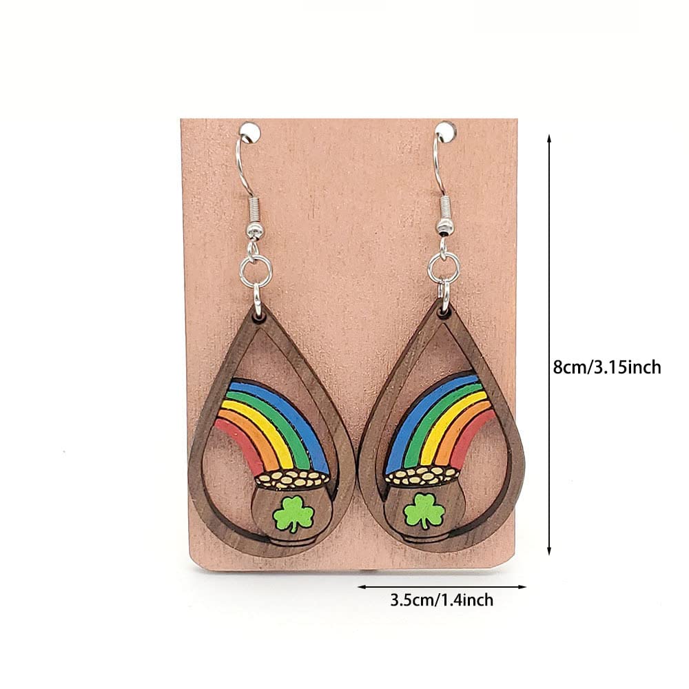 St Patricks Day Earrings Green Lucky Clover Dangle Acrylic Earrings Handmade Irish Shamrock Rainbow Cat Dog Wood Dangle Drop Earrings for Women Holiday Jewelry -Style 9