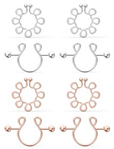 kadogohno fake faux non piercing no pierce clip on cute metal body piercing rings barbells jewelry set for women hypoallergenic stainless steel