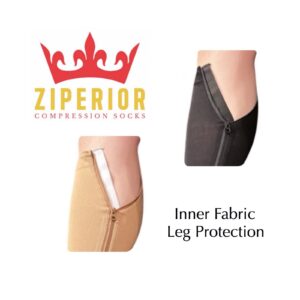 Ziperior Closed Toe 15-20 mmHg Compression White Navy Gray Inside Zipper Socks (White, Large-X-Large)