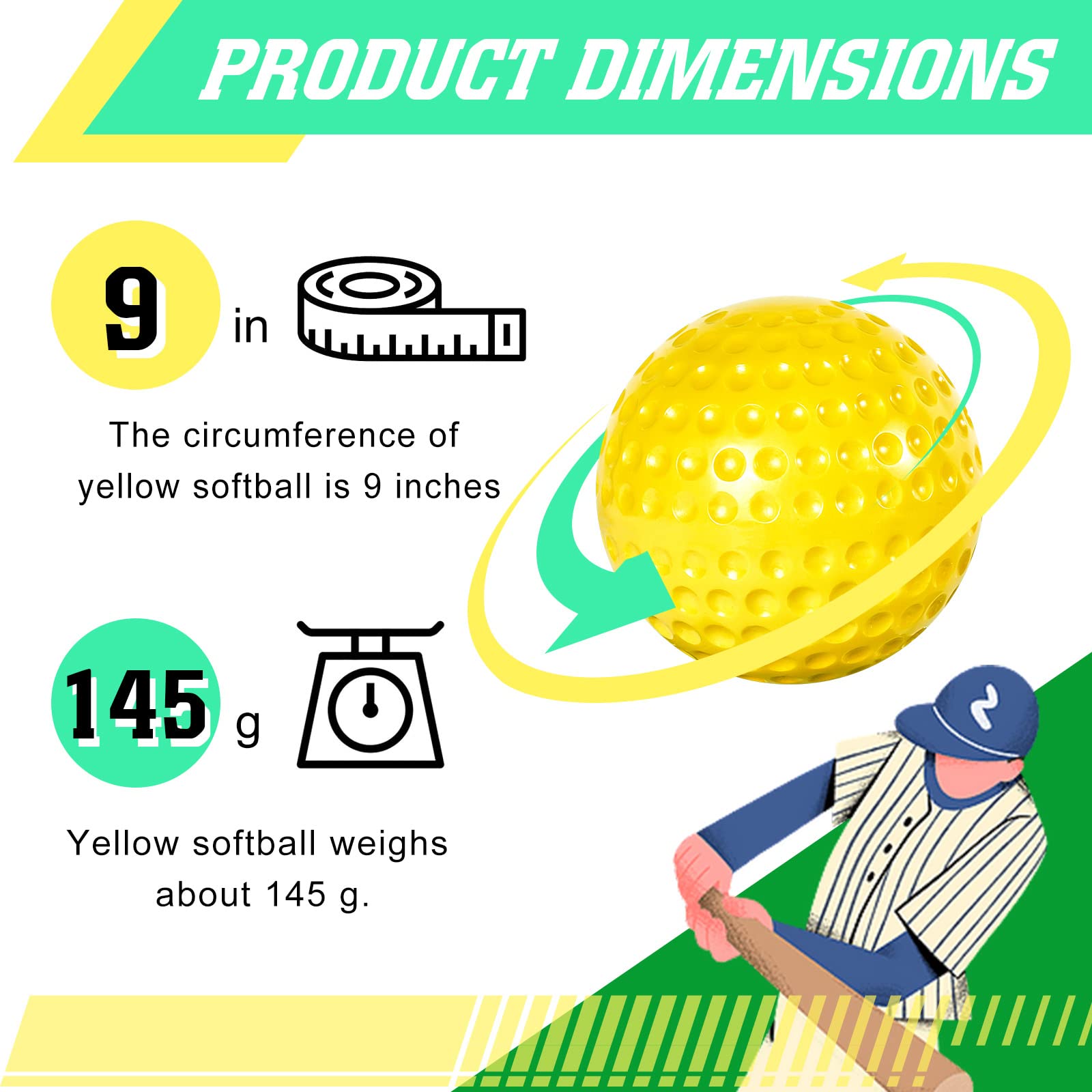 24 Pcs Yellow Dimpled Baseball 9 Inch Pitching Machine Baseball Practice Foam Sport Baseball Pitching Machine Game Ball Baseball for Indoor Outdoor Pitching Machine Practice, 2 Dozen