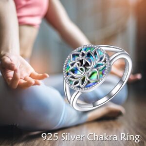 CUPENDA Lotus Flower Ring Sterling Silver Om Yoga Promise Rings Abalone Shell Inspirational Flower Jewelry Gift for Women Wife Size 9