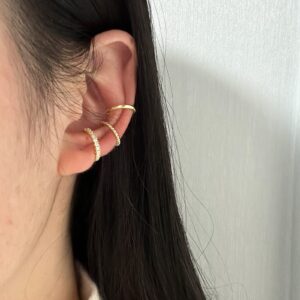 Ear Cuff Earrings for Women Cubic Zirconia Hoop Huggie Ear Cuffs for Women Non Piercing (Gold)