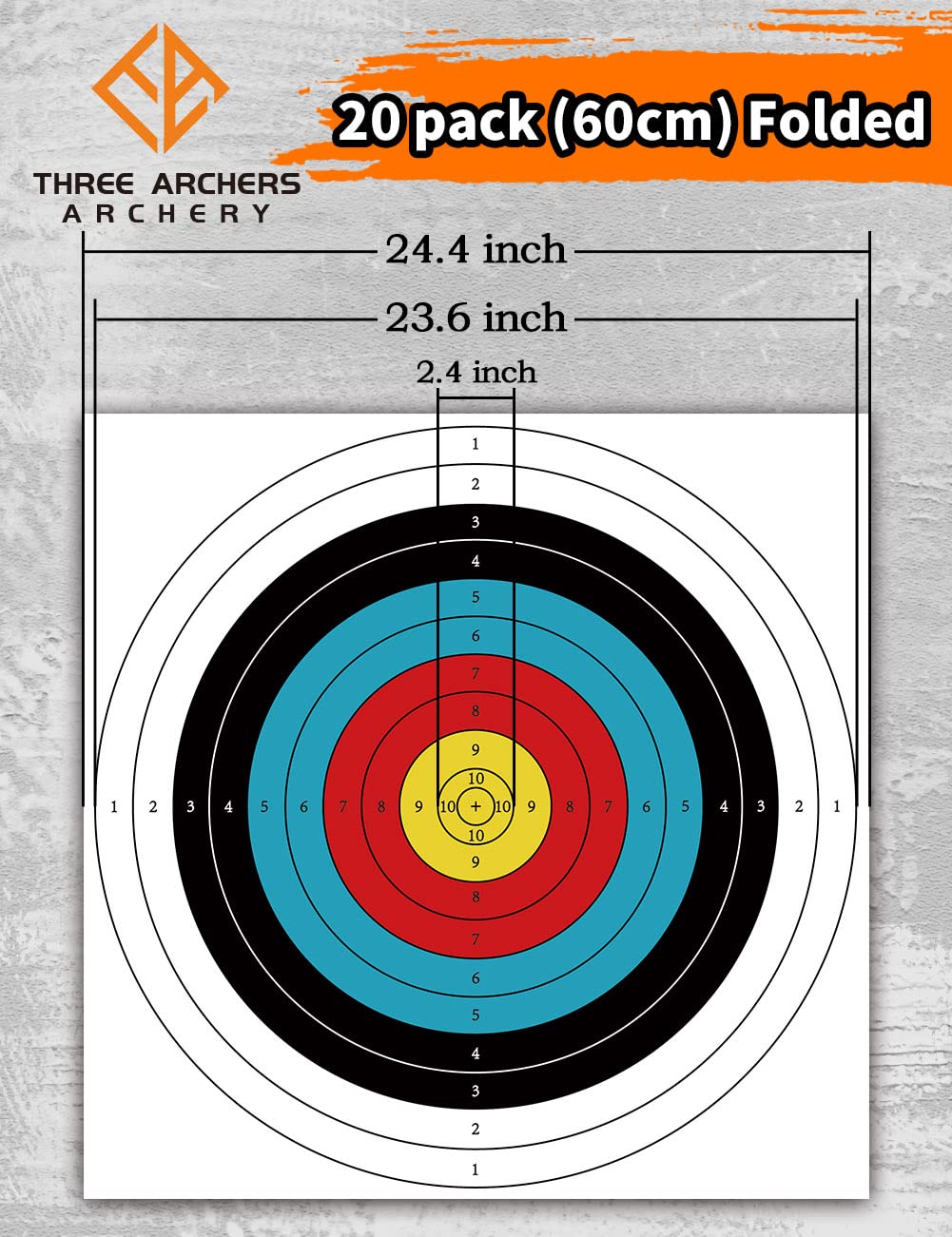 THREE ARCHERS 20pcs Targets Paper Standard Archery 23.6In 10 Ring Bow and Arrow Targets for Hunting & Shooting Archery Accessories for Target Practice