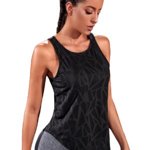 Floerns Women's Workout Tops Geo Print Sleeveless Athletic Running Tank Tops Black S