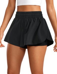 crz yoga 2 in 1 flowy running shorts for women high waisted quick dry athletic gym lounge workout shorts cute tennis skirts black medium