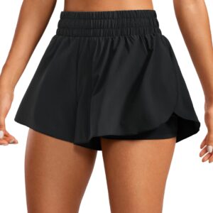 CRZ YOGA 2 in 1 Flowy Running Shorts for Women High Waisted Quick Dry Athletic Gym Lounge Workout Shorts Cute Tennis Skirts Black Medium