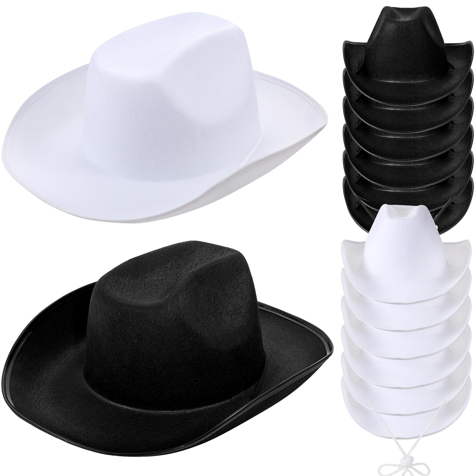 Silkfly 12 Pcs Felt Cowgirl Hat with String Bride Cowboy Hats Black and White Bachelorette Cowgirl Accessories for Party Wedding Engagement Cosplay