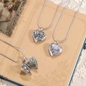 Fanery Sue Vintage Locket Necklace that Holds Pictures, Customized Picture Lockets Personalized Heart Locket with Picture Inside -Locket Necklace for Women (Silver Rose Locket)