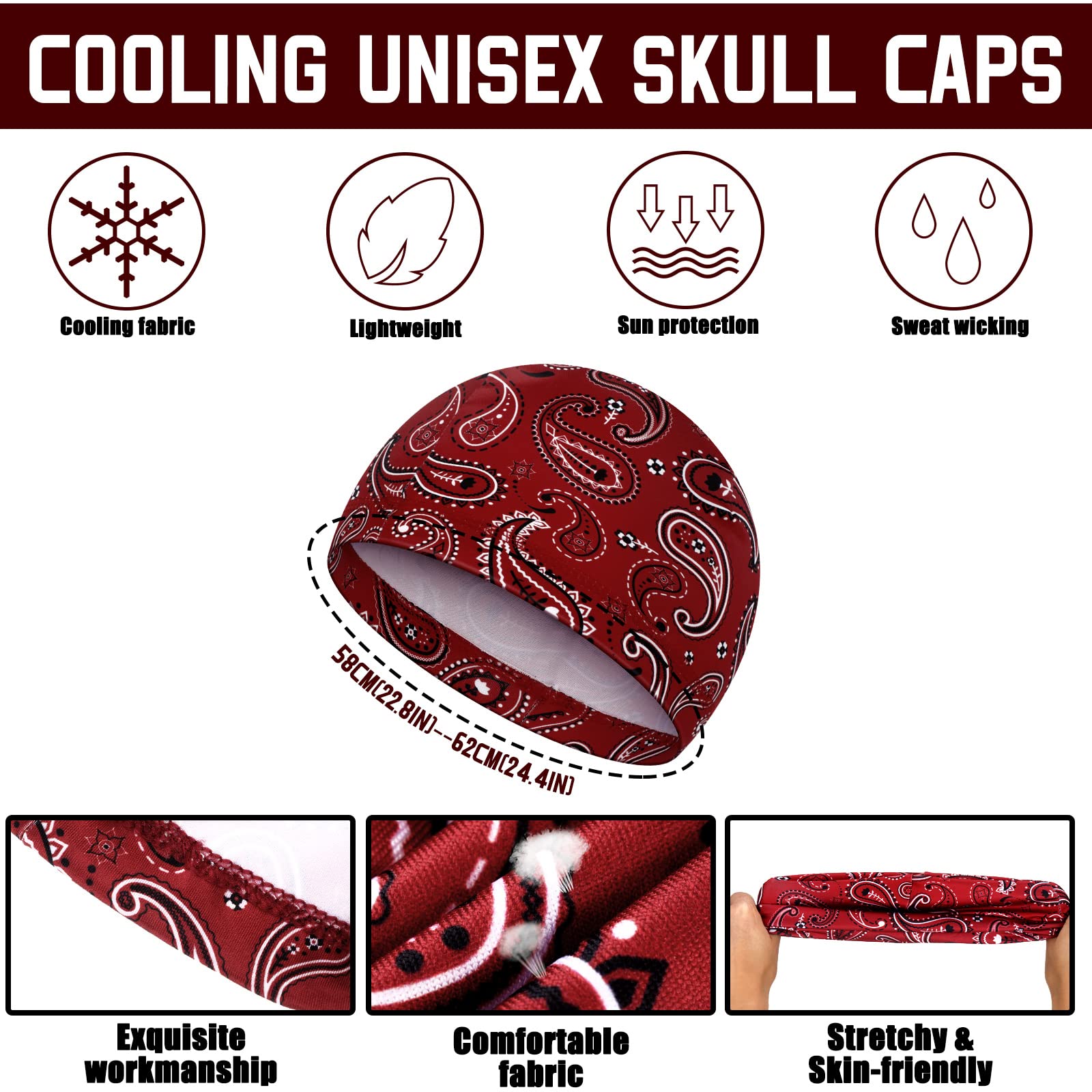 Retisee 30 Pcs Cooling Skull Cap Bulk Helmet Liner Hard Hat Liner Cycling Wicking Beanie Outdoor Head Wrap for Men Women(Boho)