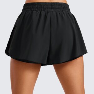 CRZ YOGA 2 in 1 Flowy Running Shorts for Women High Waisted Quick Dry Athletic Gym Lounge Workout Shorts Cute Tennis Skirts Black Medium