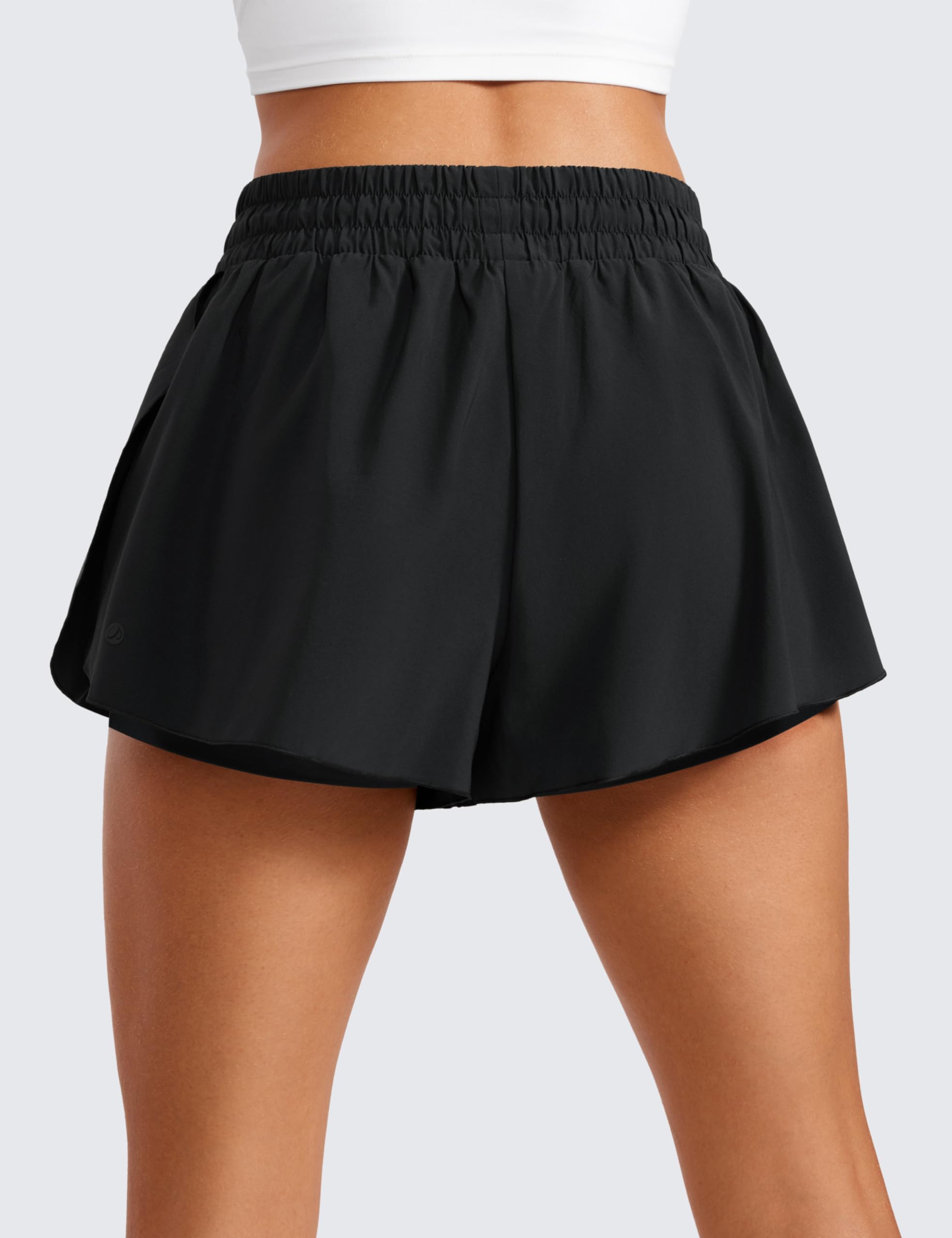 CRZ YOGA 2 in 1 Flowy Running Shorts for Women High Waisted Quick Dry Athletic Gym Lounge Workout Shorts Cute Tennis Skirts Black Medium