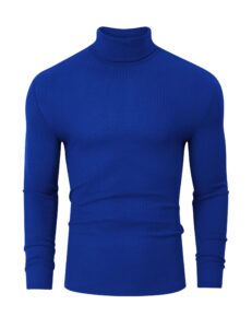 turetrendy men's stretch muscle tshirts turtleneck long sleeve knit tees casual slim fit basic shirt tops royal blue 2xl