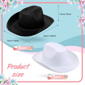 Silkfly 12 Pcs Felt Cowgirl Hat with String Bride Cowboy Hats Black and White Bachelorette Cowgirl Accessories for Party Wedding Engagement Cosplay