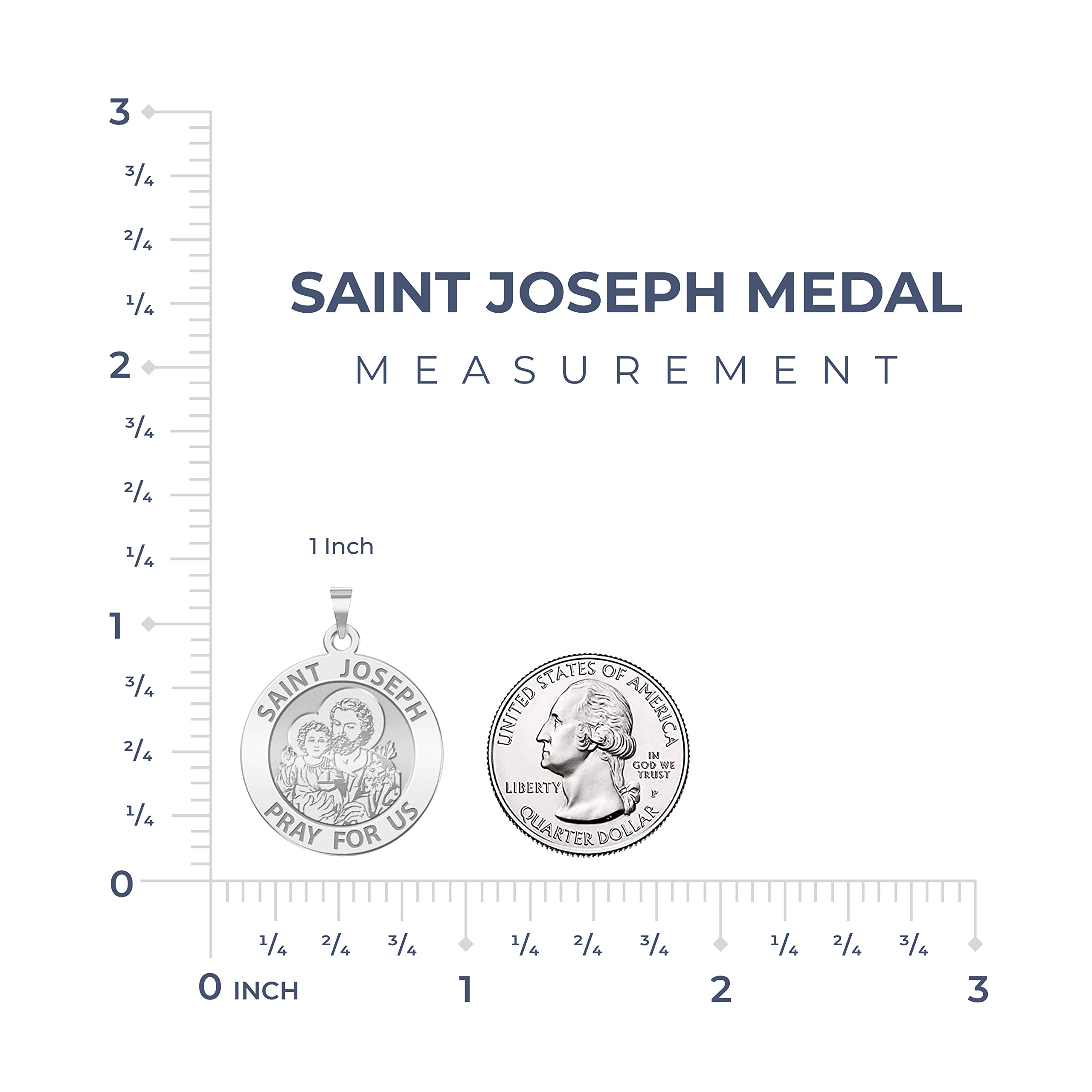 PicturesOnGold.com Saint Joseph Round Religious Medal EXCLUSIVE - Sterling Silver - 2/3 x 2/3 Inch