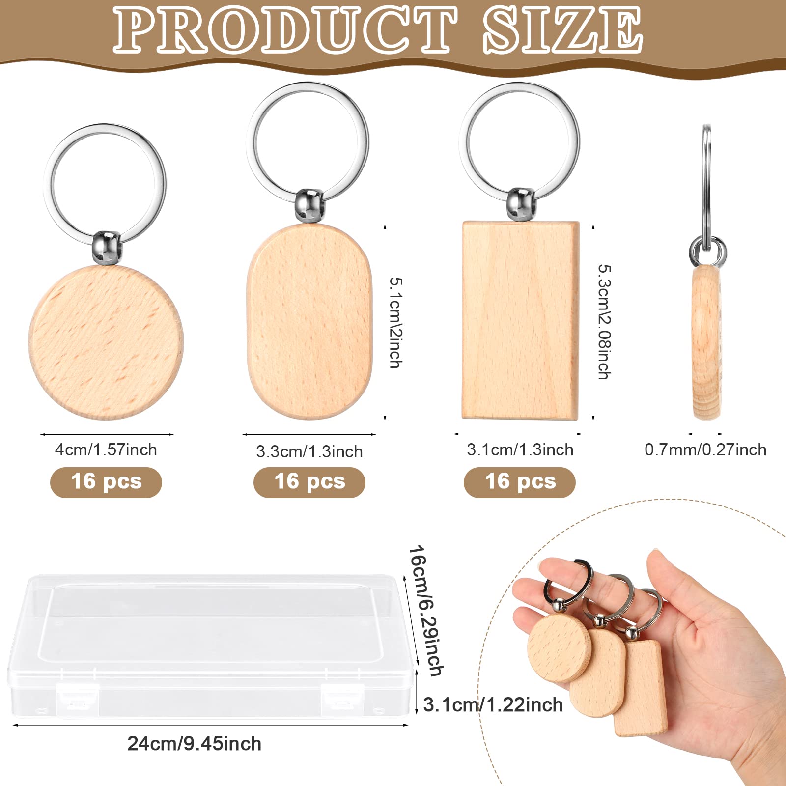 Fumete Wooden Keychain Blanks Wood Engraving Unfinished Key Chain with Storage Container for DIY Gift Craft Supplies(24 Pcs)