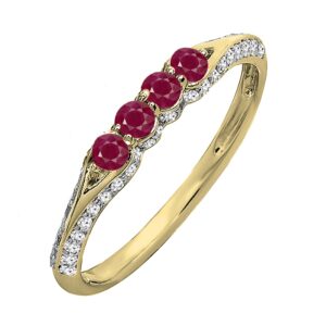 Dazzlingrock Collection Round Ruby & White Diamond Anniversary Wedding Band Stackable Ring for Women in 18K Yellow Gold, Size 7