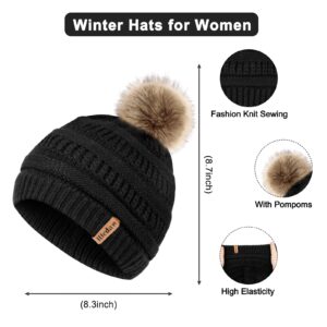 Hicdaw Womens Winter Hats Gloves Scarf Set Winter Hats for Women Beanie Hat Circle Loop Scarf Glove, Black