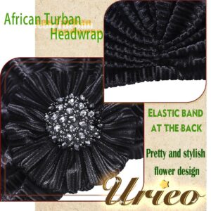 Urieo Women Turban Flower Caps Knot Pre-tie Beanie Head Wrap Black Headwrap Hat