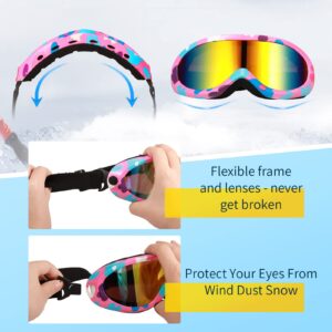 8 Pcs Ski Goggles with Glasses Cloths, UV Protection Snowboard Goggles Dustproof Anti Fog Snow Goggles for Kids Adults Men Women Boys Girls Teens Winter Sports, 8 Colors