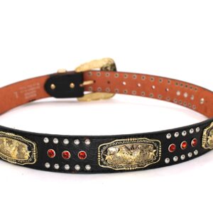 West Star Concho Genuine Leather Belt Mens Women Western Cowboy Leather Belt-Rooster Black Red XL