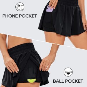 CRZ YOGA 2 in 1 Flowy Running Shorts for Women High Waisted Quick Dry Athletic Gym Lounge Workout Shorts Cute Tennis Skirts Black Medium