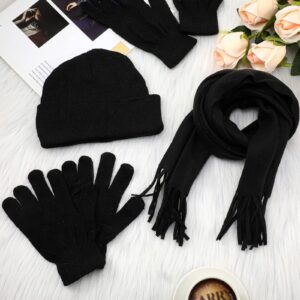 Unittype 300 Pcs Winter Beanies Gloves Scarf Set Bulk 100 Knit Skull Cap 100 Pair Winter Gloves 100 Neck Warmer for Men Women (Black)