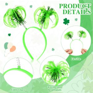 12 Pcs St. Patrick's Day Costume Set Green Headband Tinsel Wrapped Ponytails Headbands Rimless Transparent Heart Glasses Heart Shape Sunglasses for Girls Kids Women Men