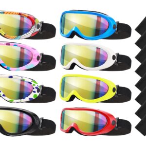 8 Pcs Ski Goggles with Glasses Cloths, UV Protection Snowboard Goggles Dustproof Anti Fog Snow Goggles for Kids Adults Men Women Boys Girls Teens Winter Sports, 8 Colors