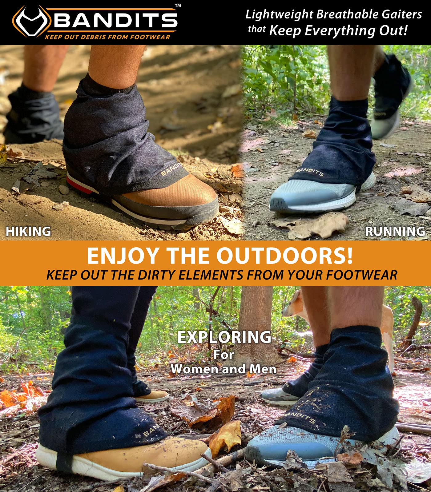 Bandits v2 - Gaiters for Hiking, Running, Landscaping, Construction and More - Fits Boots and Sneakers