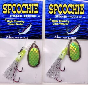 montana tackle kokanee salmon spinner-hoochies (2): uv “green flasher”