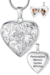 fanery sue vintage locket necklace that holds pictures, customized picture lockets personalized heart locket with picture inside -locket necklace for women (silver rose locket)