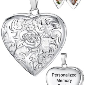 Fanery Sue Vintage Locket Necklace that Holds Pictures, Customized Picture Lockets Personalized Heart Locket with Picture Inside -Locket Necklace for Women (Silver Rose Locket)