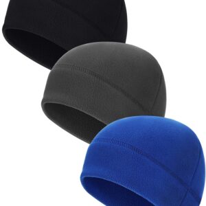 3 Pieces Winter Warm Skull Cap Soft Polar Fleece Beanie Hat Thick Windproof Watch Cap Skiing Outdoor Cap for Men Women (Royal Blue, Black, Gray, Plus Size)